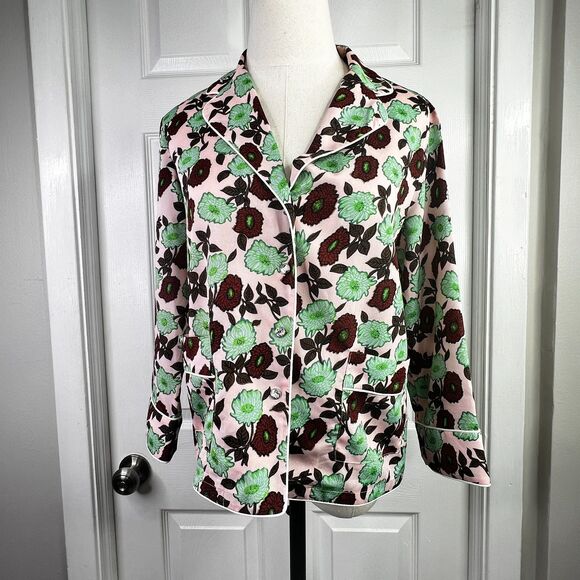 Sandro Paris | Pink Green Floral | Snap Button Up | Pajama Style | Sz S - Picture 1 of 10